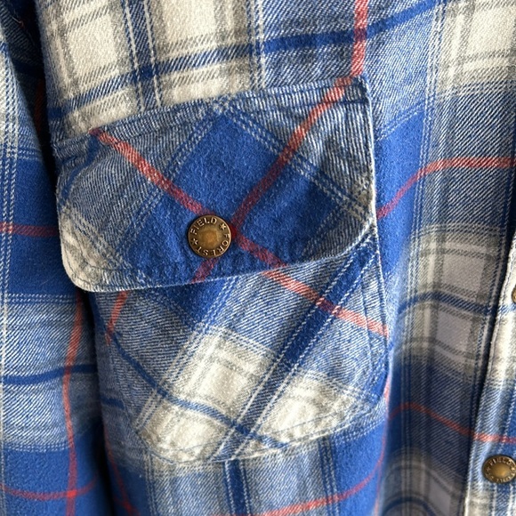 Field & Forest blue gray red plaid sherpa lined insulated snap flannel jacket - Picture 3 of 16